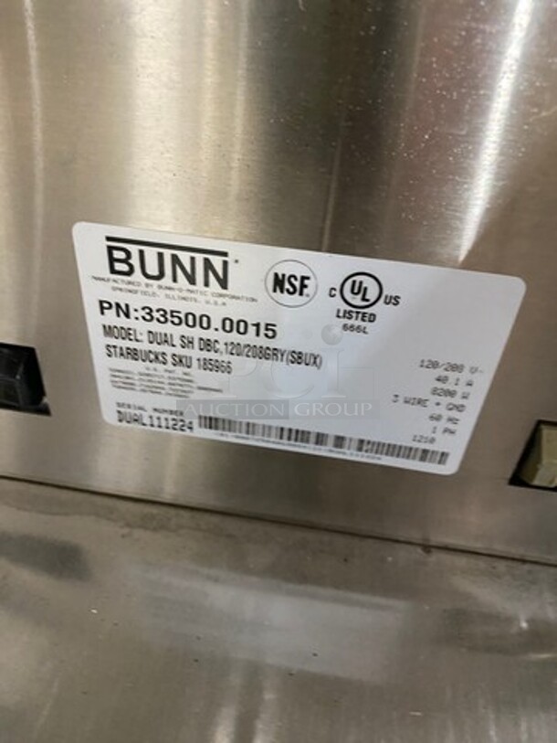 Bunn Commercial Countertop Dual Coffee Brewing Machine! All Stainless Steel! On Small Legs! Model: DUALSHDBC SN: DUAL111224 120/208V 60HZ 1 Phase - Image 8 of 8