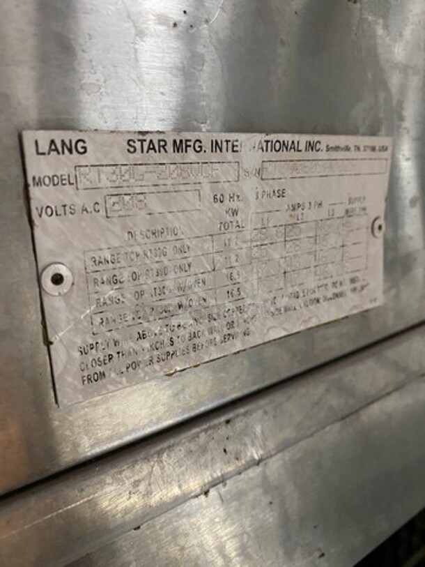 WOW! Lang Commercial Electric Powered 2 Burner Stove With Right Side Flat Griddle! Griddle Has Back And Side Splashes! With Oven Underneath! Metal Oven Racks! All Stainless Steel! Model: RT30G208VCF SN: RT300609A0029 208V 60HZ 3 Phase - Image 11 of 12