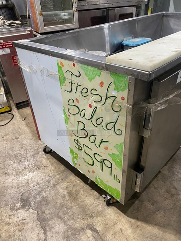 Leader Commercial Refrigerated Sandwich/Salad Prep Table! With 2 Door Underneath Storage Space Underneath! With Commercial Cutting Board! All Stainless Steel! Model LB84SC Serial PT031776! 115V 1Phase! On Casters! - Image 2 of 6
