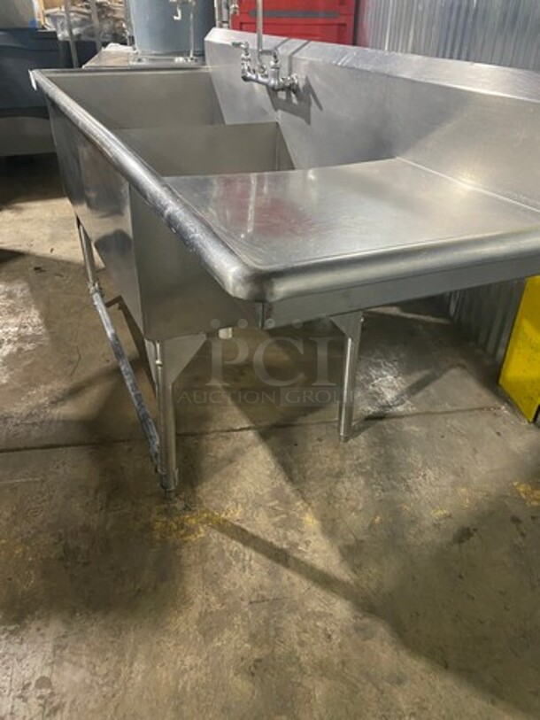 All Stainless Steel Heavy Duty Commercial 2 Bay Sink! With Right Side Drainboard! With Faucet! With Backsplash! On Legs! - Image 4 of 7