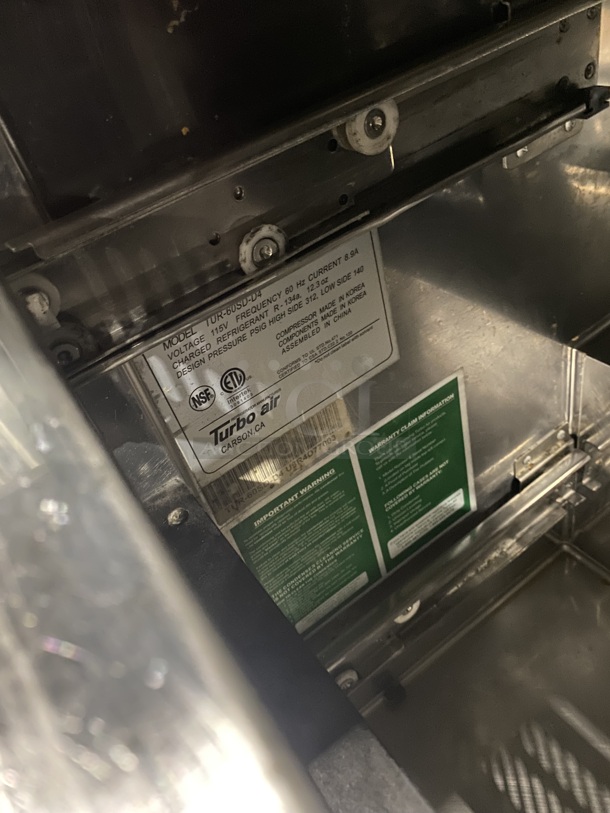 Turbo Air Commercial 4 Drawer Refrigerated Lowboy/Worktop Cooler! All Stainless Steel! on Commercial Casters! Model TUR-60SD-D4! 115 V 1 Phase! - Image 6 of 7