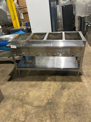 Duke Commercial Natural Gas Powered 4 Well Steam Table! With Underneath Storage Space! All Stainless Steel! Model 304M Serial 06162325! On Legs!