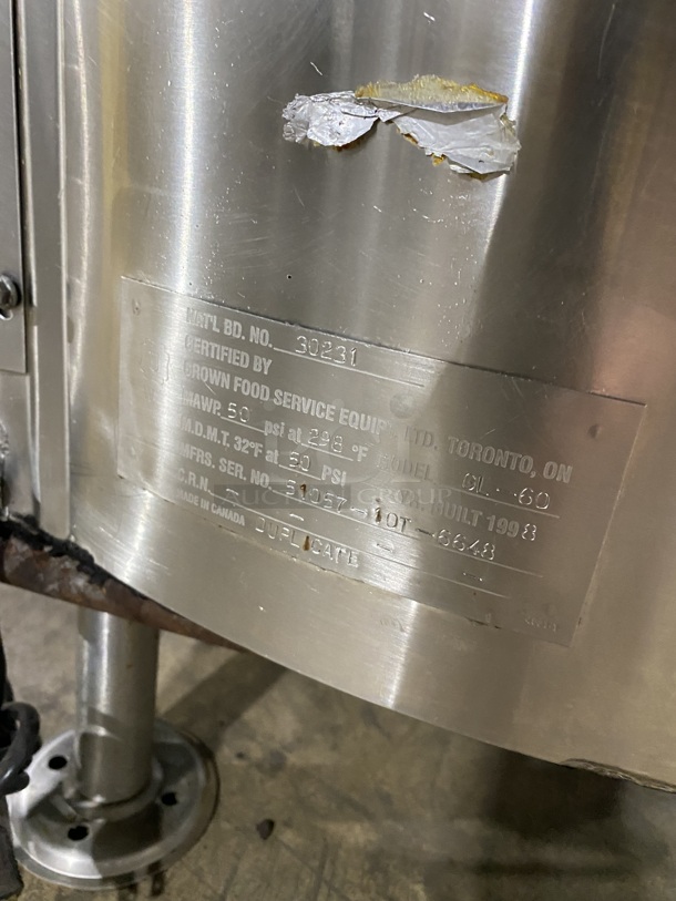 WOW! Groen All Stainless Steel GL60 Commercial Self Contained Natural Gas Powered Jacketed Soup Kettle! Steam Master Series! On Legs! MODEL:GL60 SN:51057-10T-6643!
 - Image 7 of 11