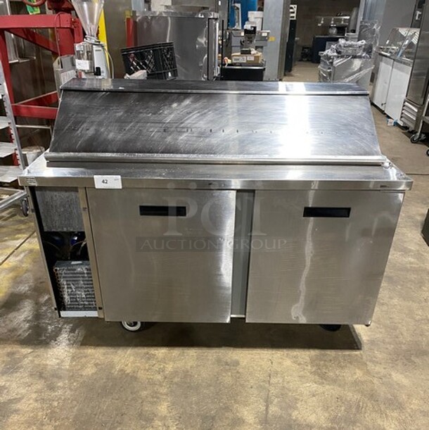 Randell Commercial Refrigerated Mega Top Sandwich Prep Table! With 2 Door Underneath Storage! All Stainless Steel! On Casters! MODEL 9040K7 SN:W14439141 115V 1PH  - Image 1 of 9