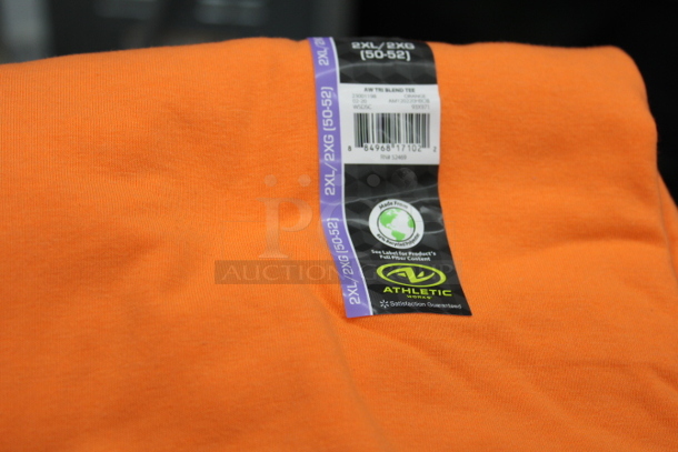 ALL ONE MONEY!! (10) Blaze Orange Hat / Vest Combo Your Bid, (2) Orange Hats, Stack of 17 Orange Athletic Shirts [Sizes: 8 2XL, 6 L, 1 M, 1 3XL]
 - Image 6 of 9