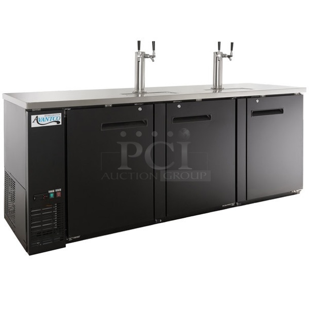 BRAND NEW SCRATCH AND DENT! 2023 Avantco 178UDD4HC Stainless Steel Commercial Direct Draw Kegerator w/ Beer Towers. Stock Picture Used as Gallery. 115 Volts, 1 Phase. Tested and Working! - Image 1 of 8