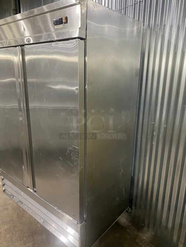 Summit Stainless Steel Commercial 2 Door Reach In Cooler w/ Poly Coated Racks on Commercial Casters! MODEL SCRR490 115V  - Image 4 of 11