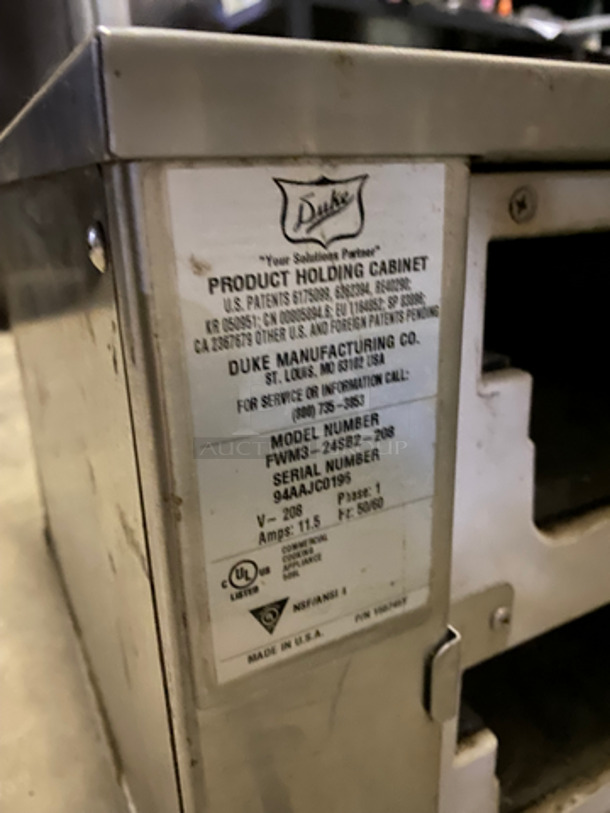 Duke Commercial Countertop Heated Holding Cabinet! All Stainless Steel! Model: FWM324SB2208 SN: 94AAJC0196 208V 60HZ 1 Phase - Image 5 of 7