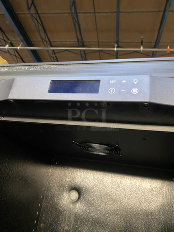 Euro Cave Commercial Refrigerated Single Door Wine Chiller Merchandiser! With View Through Door! With Wood Pattern Racks! NOT TESTED!  SN: 1091750 115V 60HZ - Image 7 of 8