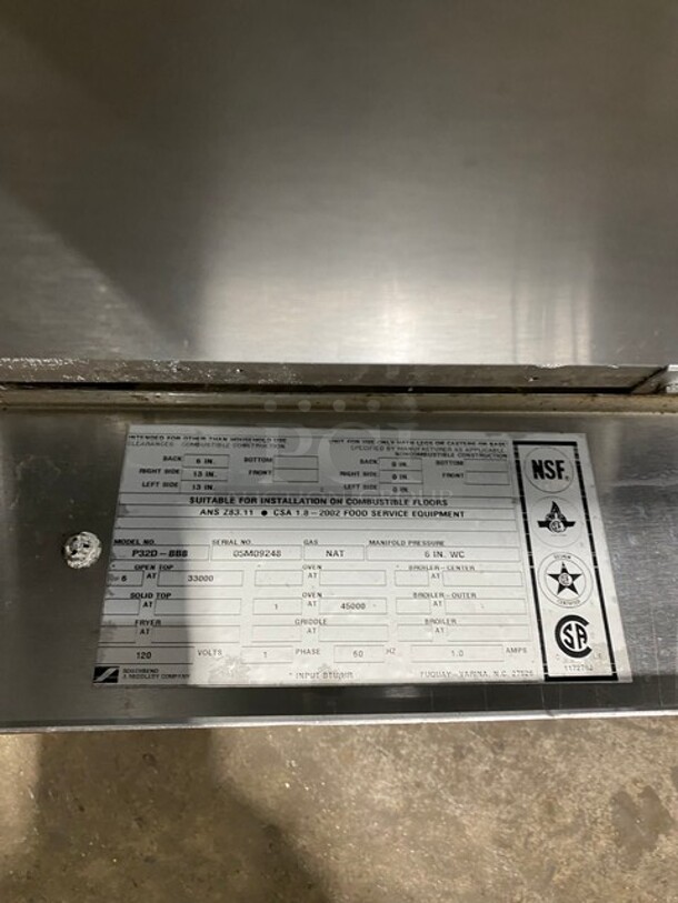 NICE! Southbend Commercial 6 Burner Stove! With Full Size Oven Underneath! With Raised Backsplash! All Stainless Steel! Model P32DBBB Serial 05M09248! On Casters! - Image 9 of 11