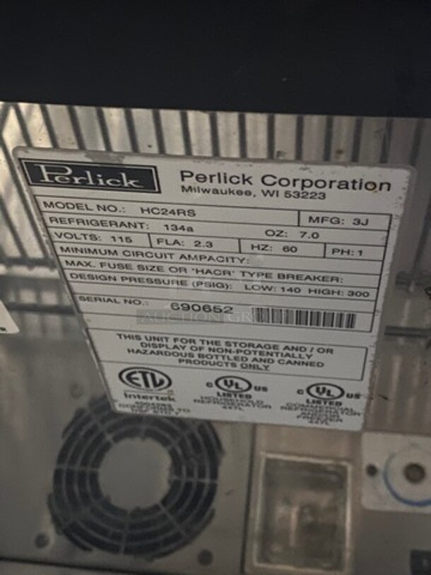 Perlick Commercial Undercounter Single Door Reach In Cooler! Solid Stainless Steel! On Casters! Model: HC24RS SN: 690652 115V 60HZ 1 Phase - Image 7 of 8