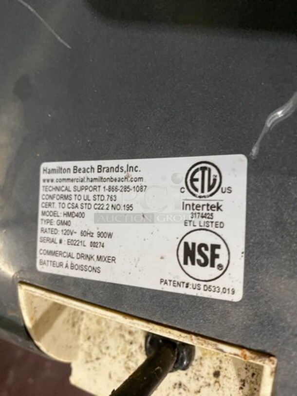 Hamilton Beach Commercial Countertop Professional 3 Spout Beverage/ Milkshake Mixer! Model: HMD400 SN: E0221L00274 120V - Image 7 of 8