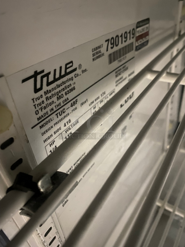 True Commercial 2 Door Lowboy/Worktop Freezer! With Poly Coated Racks! All Stainless Steel! On Casters! Model: TUC48F SN: 7901919 115V 60HZ 1 Phase - Image 7 of 8