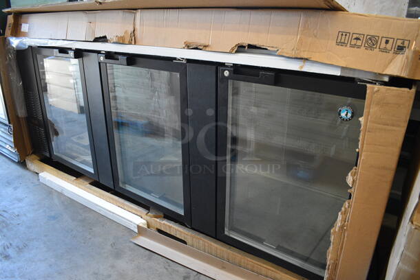 BRAND NEW IN BOX! Hoshizaki Model HBB 4 G Metal Commercial 3 Door Back Bar Cooler Merchandiser. 115 Volts, 1 Phase. 96x30x37