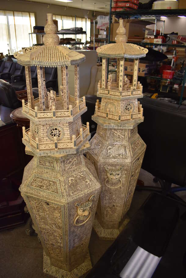 2 VINTAGE Hand Carved Chinese Bone Statues That Weave a Tale of Women Waiting for Their Warriors To Return Home and Warriors Being at War and Reminiscing About the Pleasures of Home. 2 Times Your Bid! - Image 2 of 10