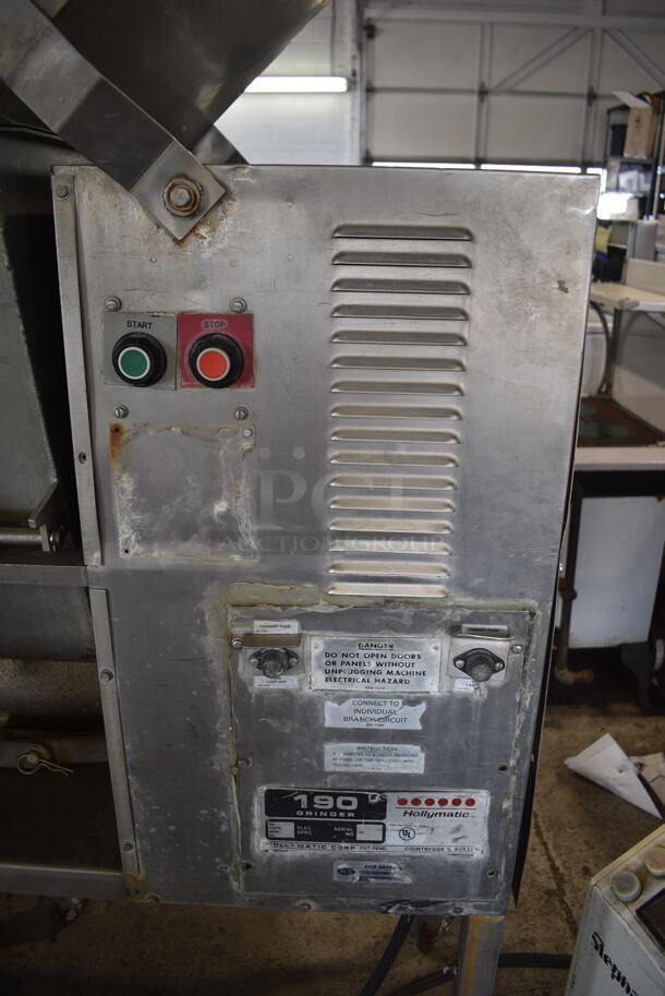 Hollymatic 190 Stainless Steel Commercial Floor Style Meat Grinder on Commercial Casters. 230 Volts.  - Image 2 of 11