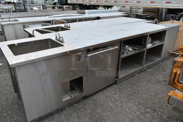 BRAND NEW SCRATCH AND DENT! Stainless Steel Commercial Counter w/ Sink Bay, Faucet, Handles and Under Shelves. - Image 1 of 10