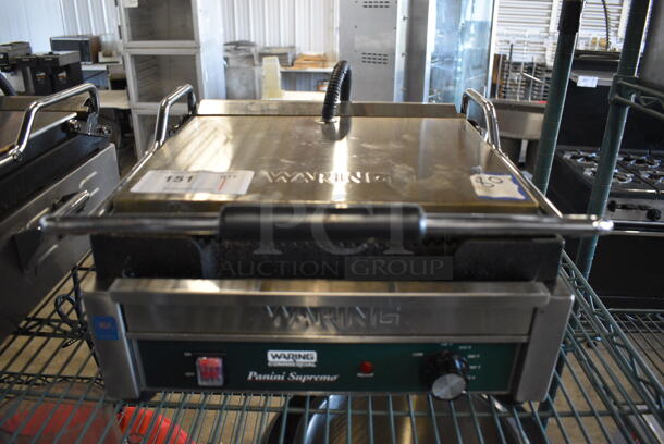 2021 Waring Model WFG250 Stainless Steel Commercial Countertop Panini Press. 120 Volts, 1 Phase. 19x20x10. Tested and Working!