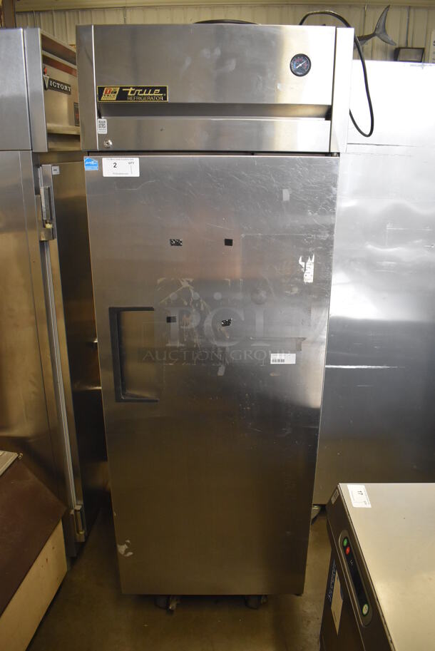 2012 True TG1R-1S ENERGY STAR Stainless Steel Commercial Single Door Reach In Cooler w/ Poly Coated Racks on Commercial Casters. 115 Volts, 1 Phase. 29x35x83. Tested and Working! - Image 1 of 8