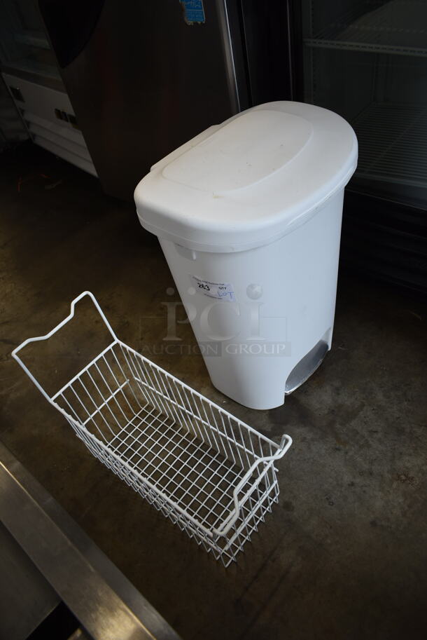 ALL ONE MONEY! Lot of White Poly Trash Can and Freezer Basket. - Image 2 of 5