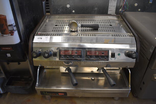 Cecilware Venezia Stainless Steel Commercial Countertop 2 Group Espresso Machine w/ 3 Portfilters and 2 Steam Wands. 208 Volts, 1 Phase. 28.5x24x21