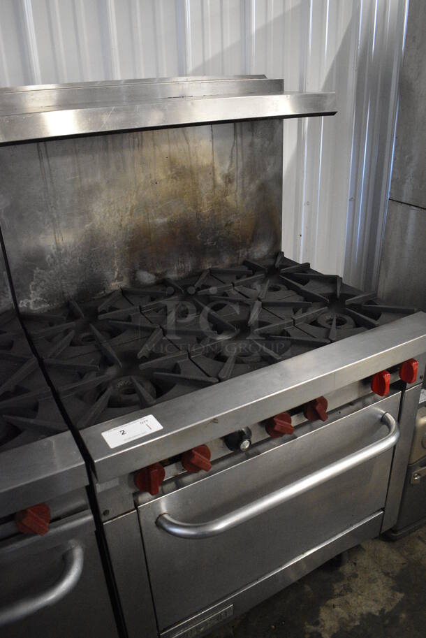 Vulcan Stainless Steel Commercial Natural Gas Powered 6 Burner Range w/ Oven, Over Shelf and Back Splash on Commercial Casters. 36x30x59 - Image 2 of 7