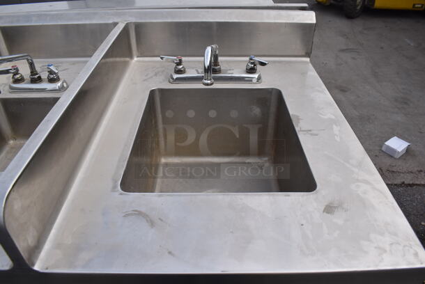 Stainless Steel Commercial Counter w/ 2 Sink Bays, 2 Faucets and 2 Handle Sets. 60x32x42.5. Bays 9x12x6, 14x16x10 - Image 4 of 7