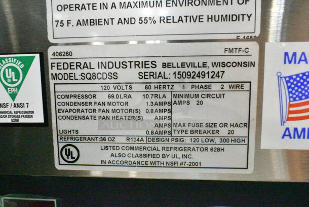 BRAND NEW! Federal Industries SQ8CDSS Metal Commercial Floor Style Market Series Refrigerated Self-Serve Deli Case. 120 Volts, 1 Phase. Cannot Test - Unit Was Previously Hardwired - Image 12 of 12
