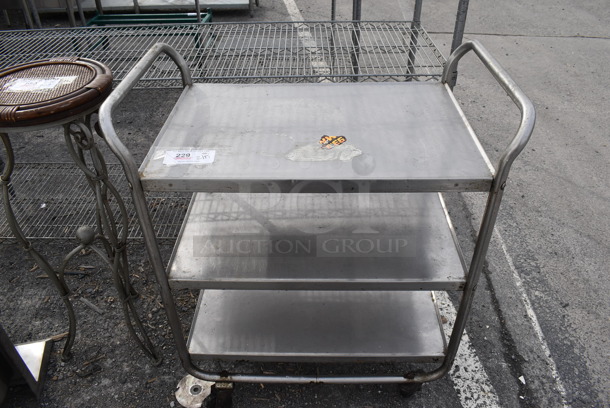 Metal Commercial 3 Tier Cart w/ 2 Push Handles on Commercial Casters. 31.5x19x35.5
