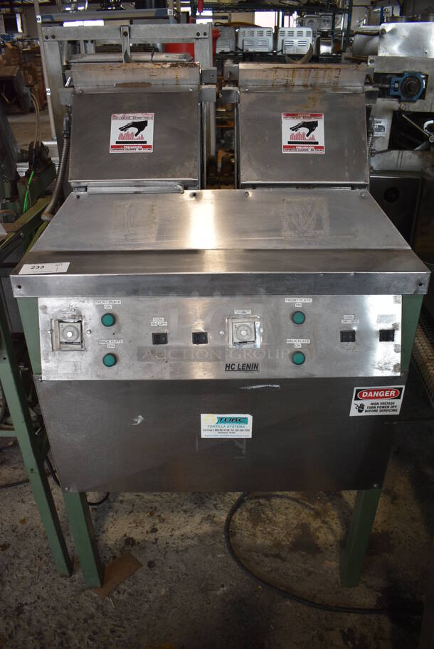 HC Lenin Stainless Steel Commercial Floor Style Automatic Press Tortilla Machine. 220 Volts, 1 Phase. 35x34x60