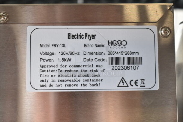 2 BRAND NEW SCRATCH AND DENT! 2023 Hoocoo FRY-10L Stainless Steel Commercial Countertop Electric Powered Fryer w/ Lid and Fry Basket. 120 Volts, 1 Phase. 2 Times Your Bid! - Image 9 of 10