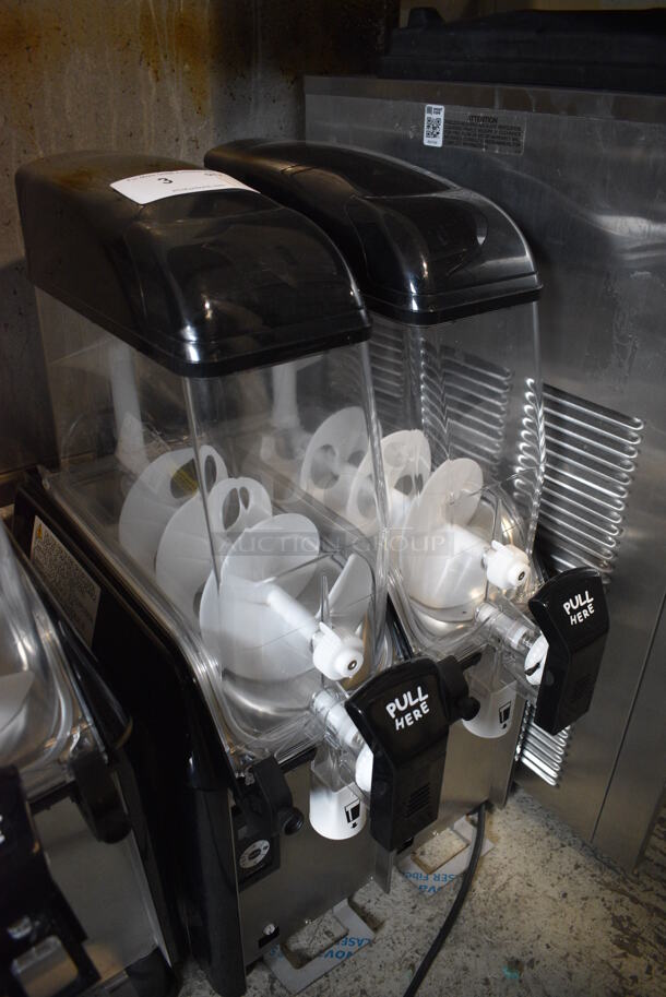 LIKE NEW! Elmeco Model FC2 GREEN Metal Commercial Countertop 2 Hopper Slushie Machine. 115 Volts, 1 Phase. 17x22x34. Tested and Working! - Image 2 of 5
