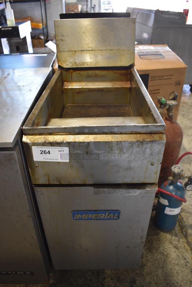 Imperial Stainless Steel Commercial Natural Gas Powered Deep Fat Fryer on Commercial Casters. 15.5x31x43