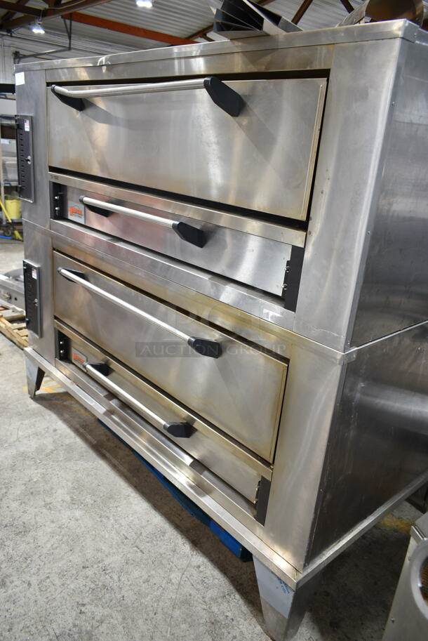 2 Marsal and Sons SD1060 Stainless Steel Commercial Natural Gas Powered Single Deck Pizza Oven on Metal Legs w/ Cooking Stones; See Pictures for Broken Stones. 2 Times Your Bid! - Item #1115486