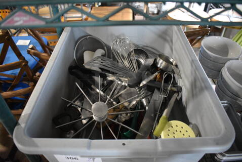 ALL ONE MONEY! Lot of Various Metal Utensils In Gray Bus Bin!