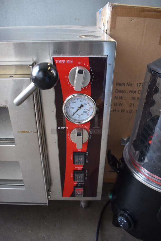 LIKE NEW! Avantco 177DPO18DS Stainless Steel Commercial Countertop Electric Powered Double Deck Countertop Pizza/Bakery Oven w/ Stones. Unit Was Used a Few Times at a Trade Show as a Demonstration. 240 Volts. Tested and Working! - Image 4 of 7
