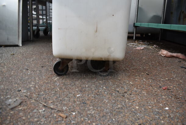 White Poly Ingredient Bin w/ Metal Lid on Commercial Casters. - Image 5 of 5