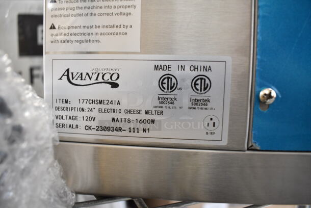 BRAND NEW SCRATCH AND DENT! 2023 Avantco 177CHSME24IA Stainless Steel Commercial Countertop Electric Powered Cheese Melter. 120 Volts, 1 Phase.  - Image 6 of 6