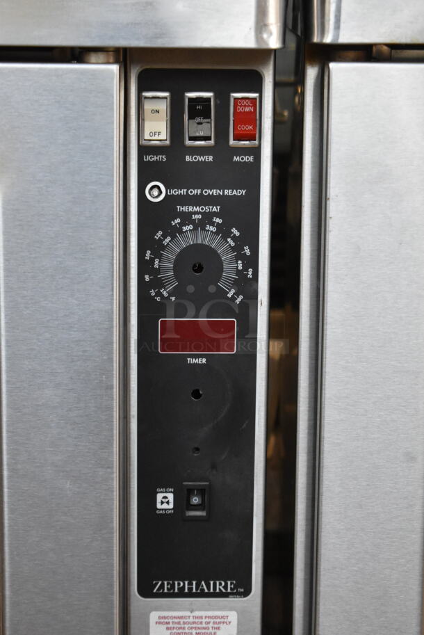 2 Blodgett Zephaire-200-G Stainless Steel Commercial Natural Gas Powered Full Size Convection Ovens w/ View Through Doors, Metal Oven Racks and Thermostatic Controls on Commercial Casters. 60,000 BTU. 2 Times Your Bid! - Image 5 of 9