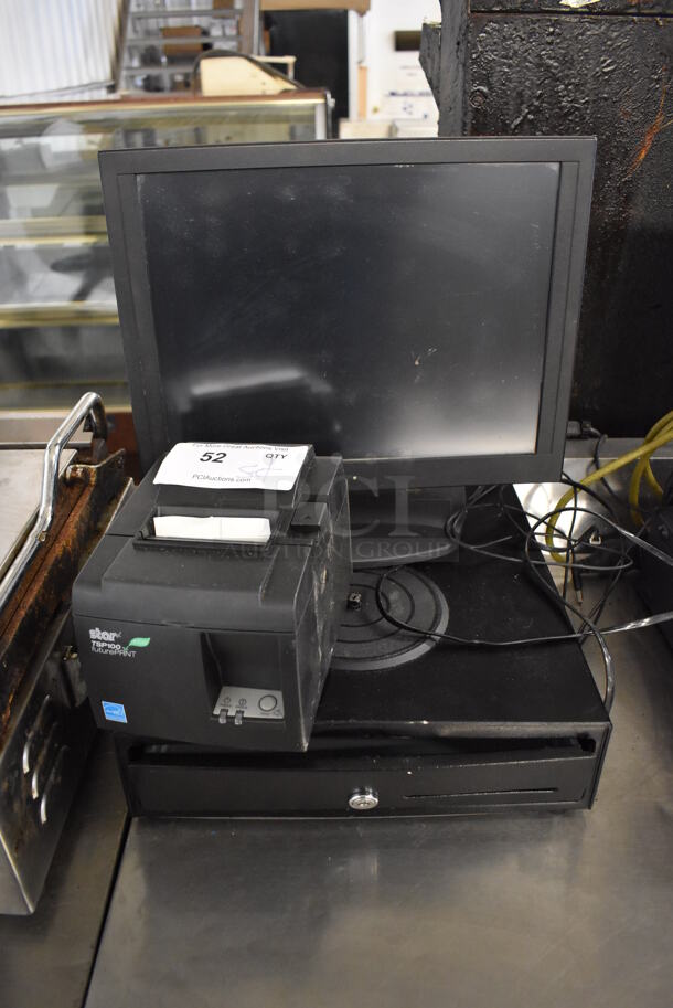 ALL ONE MONEY! Lot of Bematech LE1000 Monitor, Star Micronics TSP100II Receipt Printer and Metal Cash Drawer - Image 2 of 8
