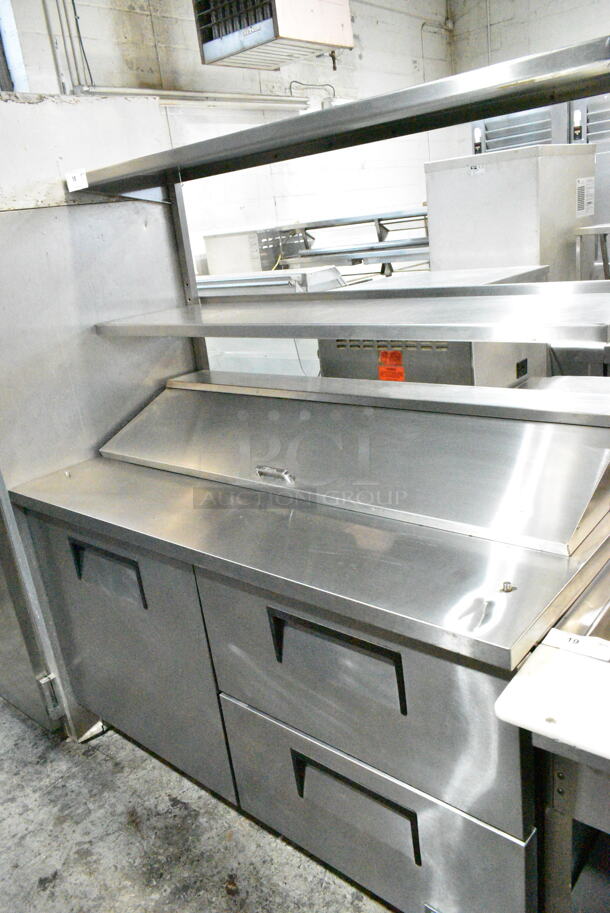 2018 True TSSU-60-16D-2-HC Stainless Steel Commercial Sandwich Salad Prep Table Bain Marie Mega Top w/ Over Shelf on Commercial Casters. 115 Volts, 1 Phase. Tested and Working! - Image 1 of 8