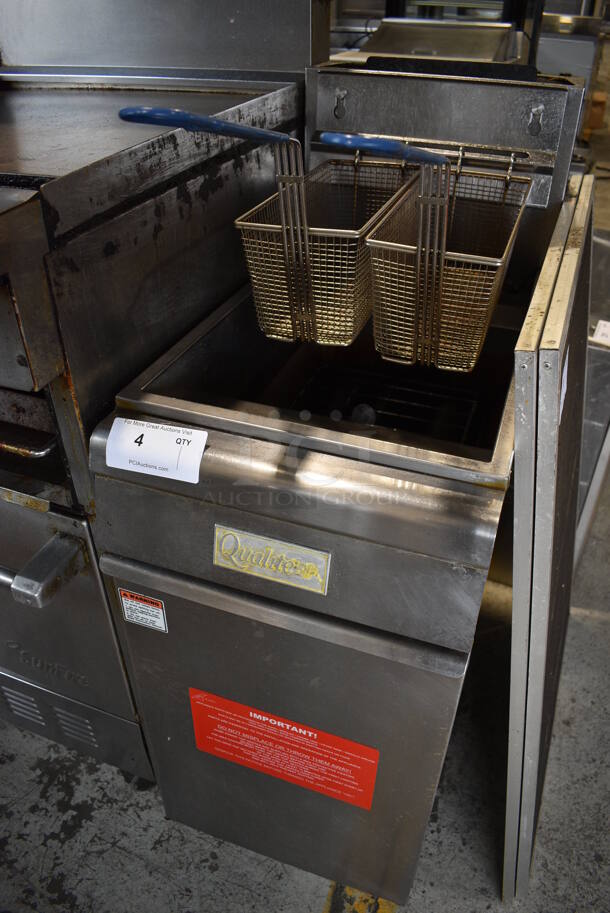 2012 Qualite Model QL-9/NG Stainless Steel Commercial Floor Style Natural Gas Powered Deep Fat Fryer w/ 2 Metal Fry Baskets. 90,000 BTU. 15.5x30.5x45 - Image 2 of 6
