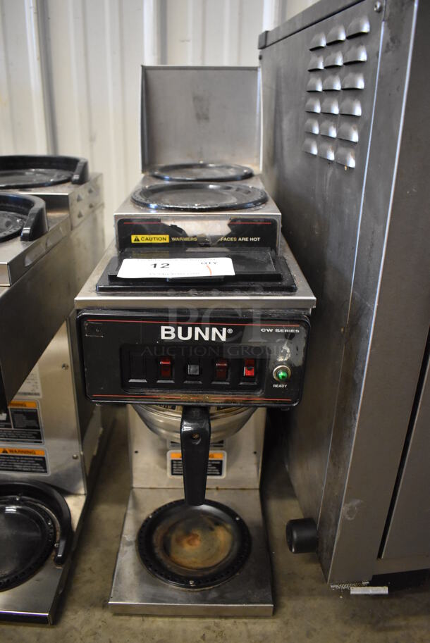 Bunn Stainless Steel Commercial Countertop 3 Burner Coffee Machine w/ Metal Brew Basket. 120/208-240 Volts, 1 Phase. 8x19x25