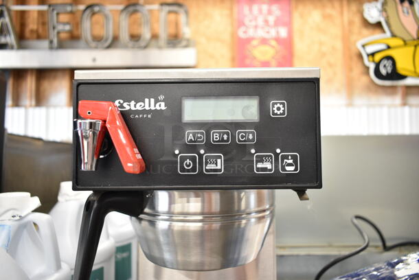 BRAND NEW SCRATCH AND DENT! Estella AIG2DAF Stainless Steel Commercial Countertop Automatic Coffee Brewer with 2 Decanter Warmers and Digital Display. 120 Volts, 1 Phase.  - Image 4 of 8