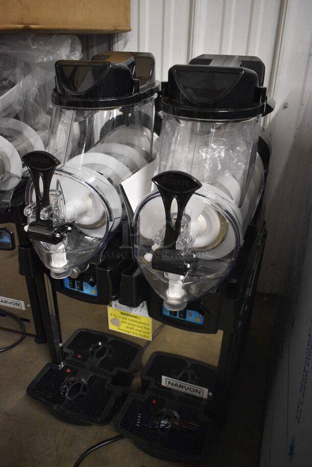 BRAND NEW IN BOX! Narvon Model AURORA 2 Metal Commercial Countertop 2 Hopper Slushie Machine. Each Hopper Has 1.6 Gallon Capacity. 120 Volts, 1 Phase. 17x22x30 - Image 3 of 6
