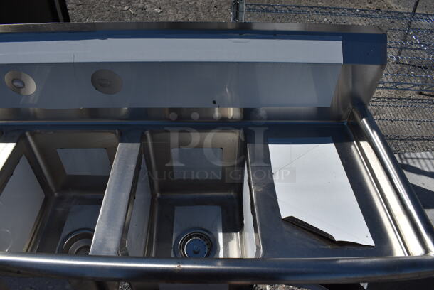 BRAND NEW SCRATCH AND DENT! Regency Stainless Steel Commercial 3 Bay Sink w/ Dual Drain Boards. 58x19x44. Bays 10x14x10. Drain Boards 10x16x1 - Image 6 of 7