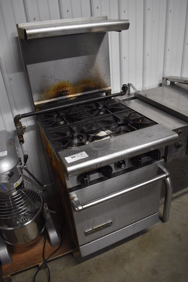 American Range Stainless Steel Commercial Natural Gas Powered 4 Burner Range w/ Oven, Over Shelf and Back Splash. 24x33x60 - Image 2 of 6