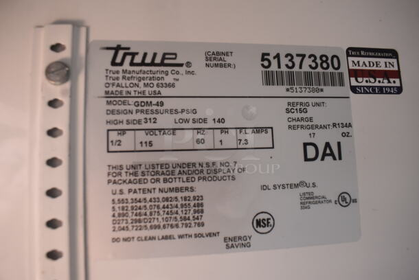 True GDM-49 Commercial 2-Door Glass Merchandiser Cooler With Polycoated Shelves, Black. 115V, 1 Phase. Tested and Powers On But Does Not Get Cold - Image 6 of 6