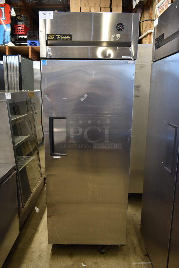 2013 True TG1R-1S ENERGY STAR Stainless Steel Commercial Single Door Reach In Cooler w/ Poly Coated Racks on Commercial Casters. 115 Volts, 1 Phase. Tested and Working! - Image 1 of 7