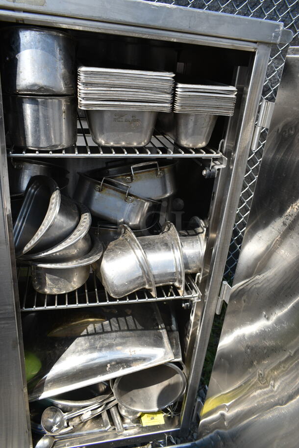 Stainless Steel 2 Door Portable Cabinet on Commercial Casters w/ Contents Including Stainless Steel Drop In Bins and Bowls.  - Image 3 of 12